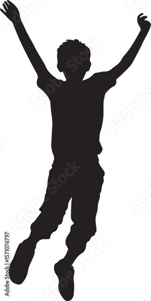 Obraz Boy Jumping with Joy Silhouette Vector Illustration on Transparent Background