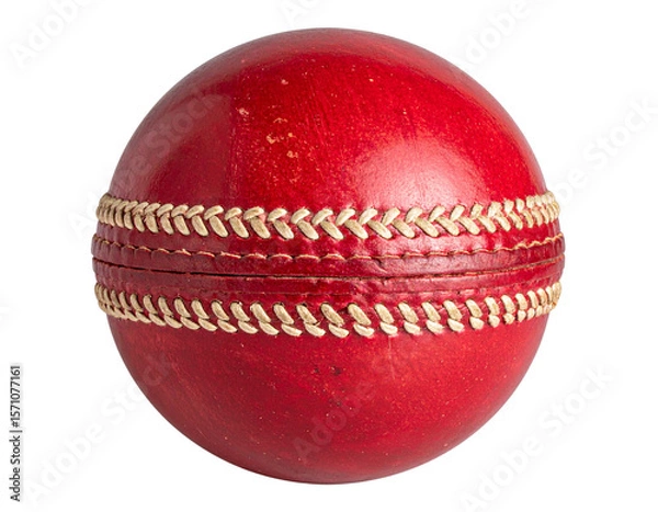 Fototapeta  Worn Cricket Ball with Scratch Marks and Faded Seam, Angled Perspective, Isolated PNG