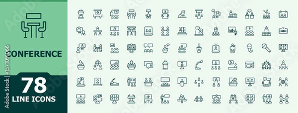 Fototapeta Conference line icon set. Includes symbols for meet, team, work, presentation, business and more. Seminar simple icon set. Minimalist icons pack. Editable stroke. Vector illustration.