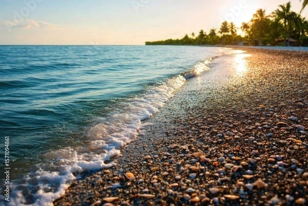 Fototapeta A serene beach with gentle waves lapping the shore