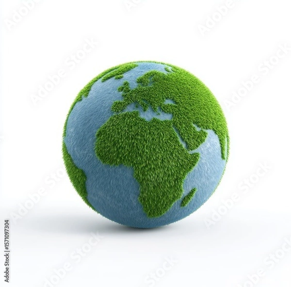 Fototapeta A conceptual earth image showcasing green continents and blue oceans, symbolizing environmental awareness, ecological balance and sustainable planet