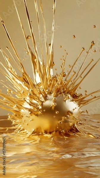 Fototapeta Golden liquid sphere with dynamic splash.