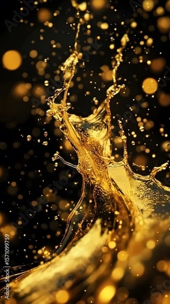 Fototapeta Golden liquid splash against a dark background.