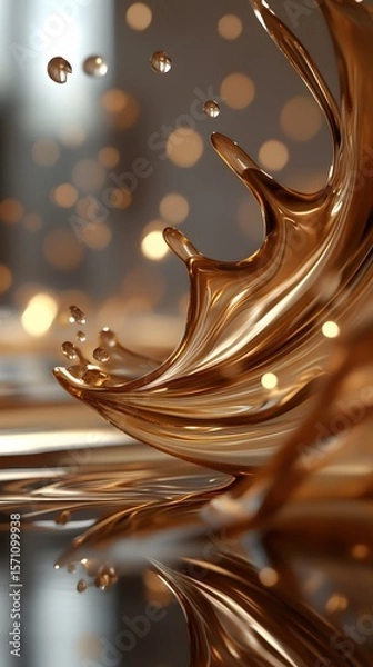 Fototapeta Detailed close-up of a golden liquid splash.