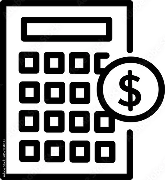 Fototapeta Calculator and dollar coin vector icon. Money accounting icon. Vector graphics and not Artificial Intelligence. Symbol, logo illustration. Replaceable vector design.	 