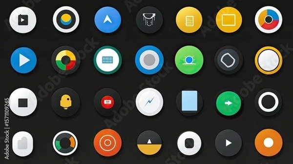 Fototapeta Colorful Interface Icons on a Dark Background