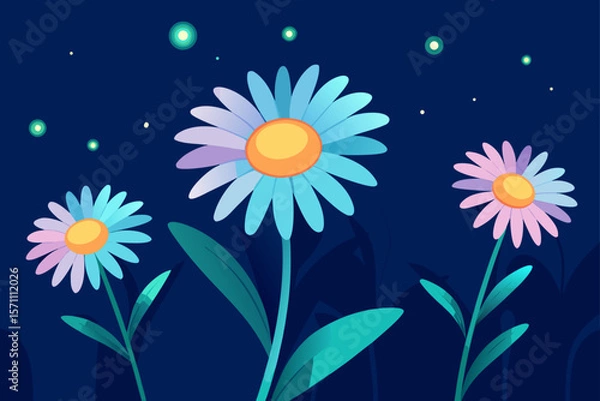 Obraz Vibrant Night Blooming Daisies Illuminated By Soft Glow