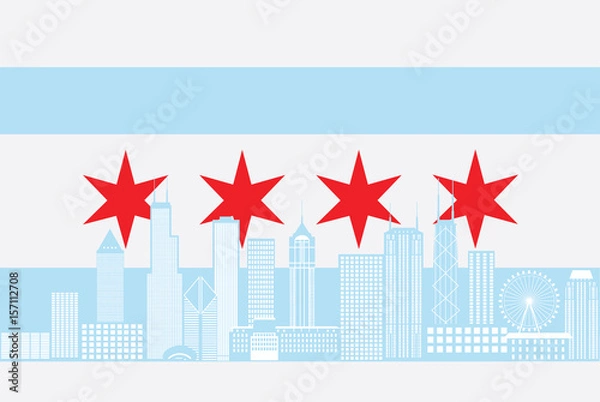 Obraz Chicago City Skyline flaga kolor ilustracji wektorowych