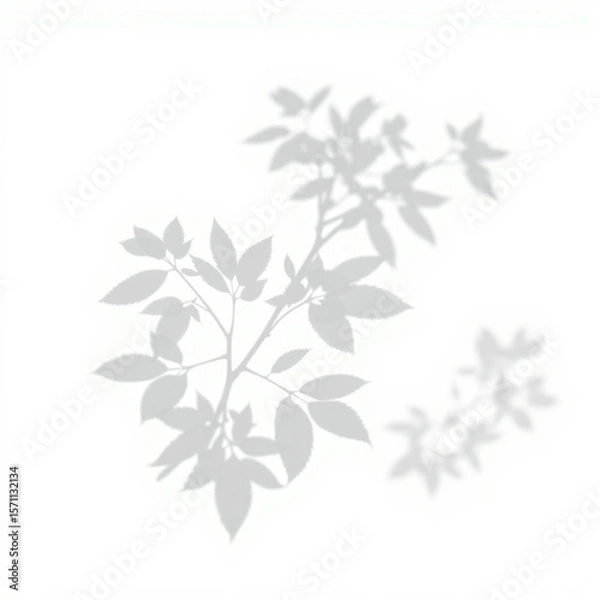 Fototapeta shadow overlay effect. Gray shadow of leaves isolated on white background. Plant foliage leaf shadow light effect. Mockup Blurred tree branch shadow. Ideal for summer spring design elements PNG