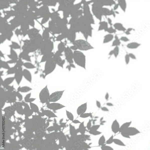 Fototapeta shadow overlay effect. Gray shadow of leaves isolated on white background. Plant foliage leaf shadow light effect. Mockup Blurred tree branch shadow. Ideal for summer spring design elements PNG