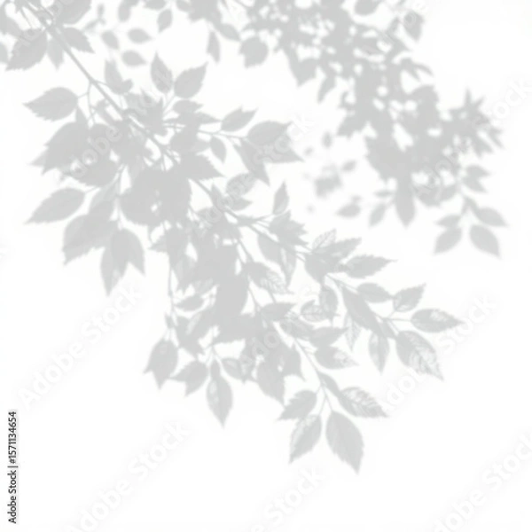 Fototapeta shadow overlay effect. Gray shadow of leaves isolated on white background. Plant foliage leaf shadow light effect. Mockup Blurred tree branch shadow. Ideal for summer spring design elements PNG