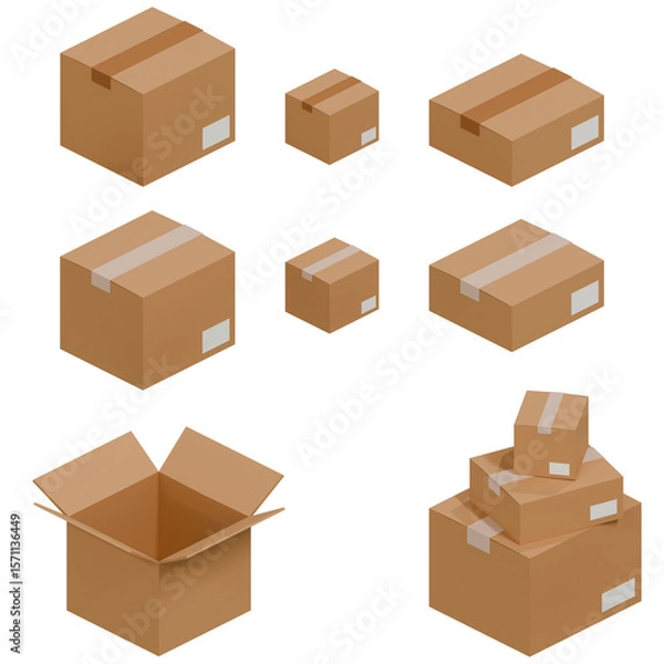 Obraz 다양한 택배 상자 및 포장 박스 3D 일러스트 / Various Shipping & Packaging Boxes 3D Illustration