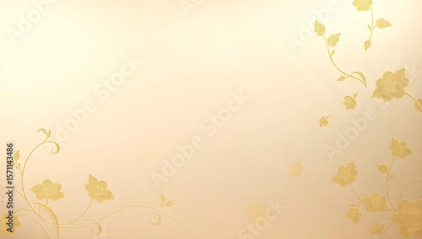 Fototapeta Floral Elegance: A delicate dance of golden floral patterns gracefully embellishes the soft gradient backdrop, evoking a sense of tranquility and natural beauty.