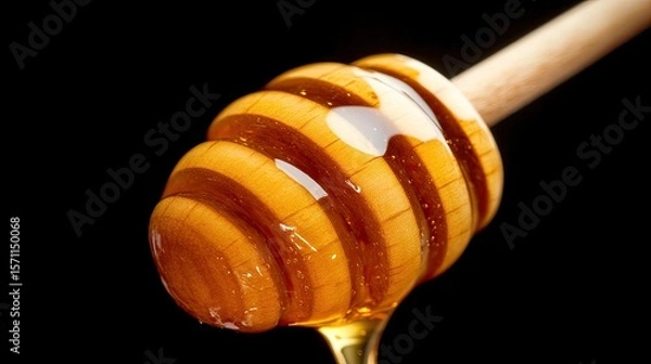 Fototapeta Close-up of Honey Dripping from a Wooden Honey Dipper