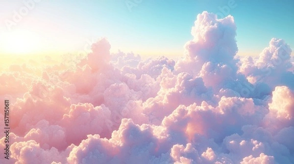 Fototapeta A soft, pastel sunrise above fluffy clouds