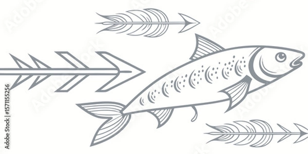 Fototapeta Outlined fish swimming between three arrows pointing in different directions artwork design