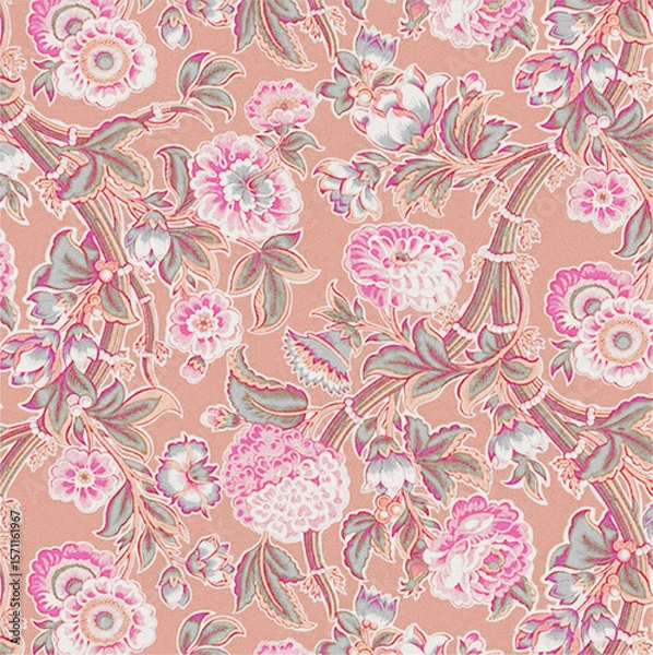 Fototapeta Artistic All Over Pattern of Flowers, Leafs and Swirl