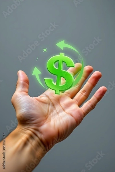 Fototapeta tax refund processing, hand catching dollar icon and green check overlay, tax return idea, macro