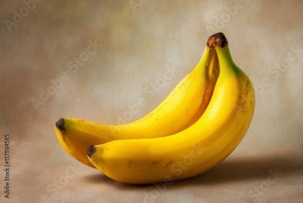 Fototapeta Two ripe bananas rest against a textured backdrop