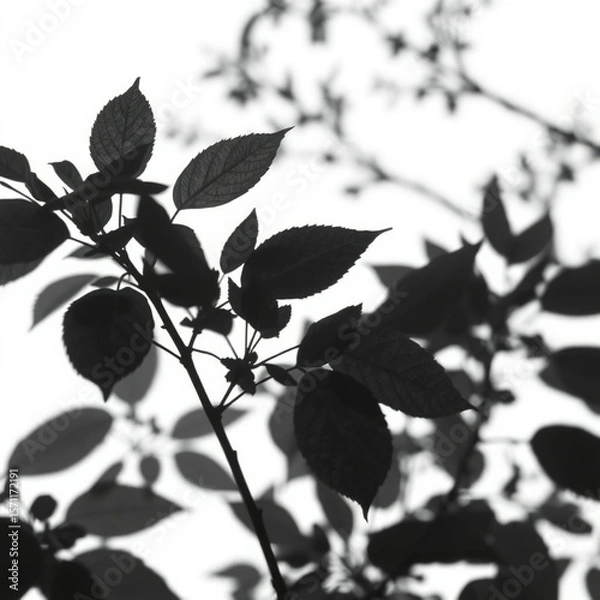 Fototapeta shadow overlay effect. Gray shadow of leaves isolated on white background. Plant foliage leaf shadow light effect. Mockup Blurred tree branch shadow. Ideal for summer spring design elements PNG