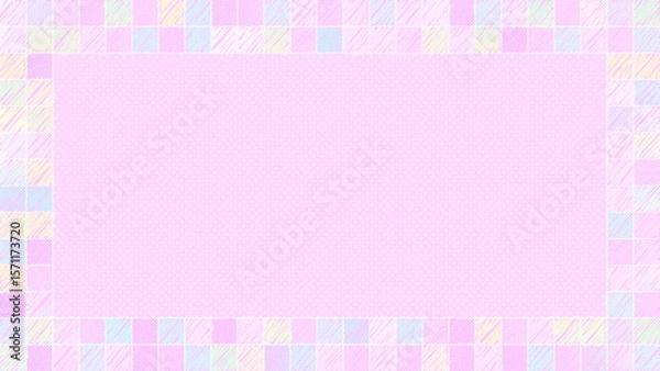 Fototapeta ピンクの可愛い落書き風タイルの横長フレーム背景
