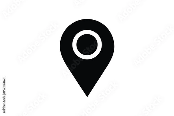 Fototapeta Modern minimalist black location pin icon graphic; simple, clean design; isolated on white background; perfect for maps, navigation apps, and website design projects; professional, corporate style; co