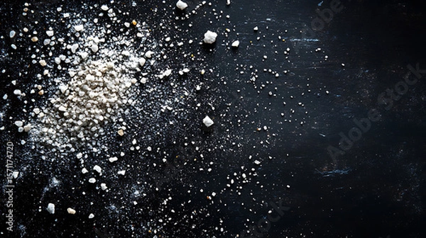 Obraz Pile of sea salt crystals scattered on dark textured surface