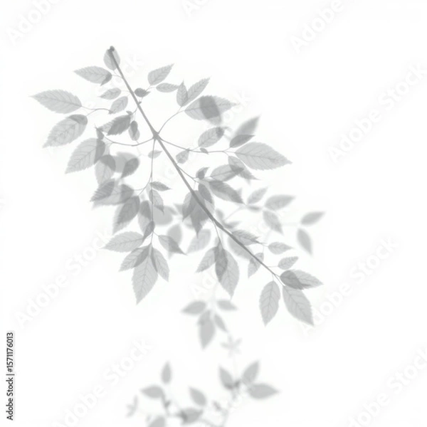 Fototapeta shadow overlay effect. Gray shadow of leaves isolated on white background. Plant foliage leaf shadow light effect. Mockup Blurred tree branch shadow. Ideal for summer spring design elements PNG