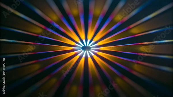 Fototapeta Abstract radial light beams with vibrant colors on a dark background
