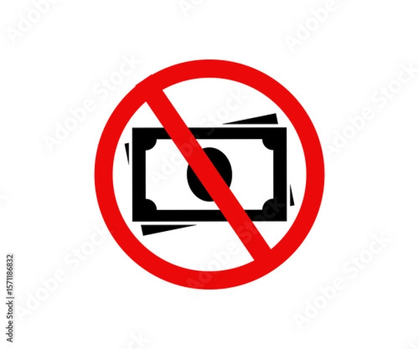 Fototapeta No cash prohibited sign. Cash not allowed. Cashless transaction icon. Financial restriction and error payment  illustration on transparent background. 
