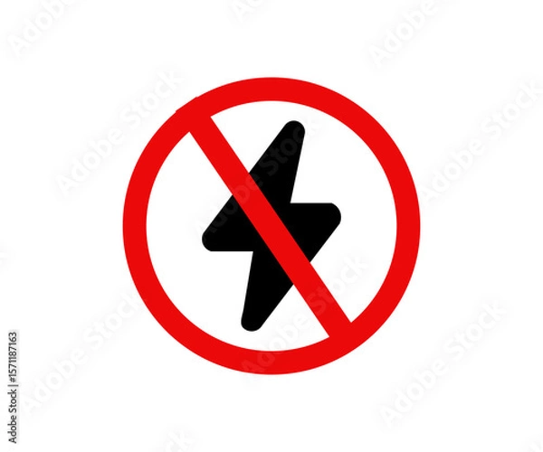 Fototapeta No lightning electricity sign. Antistatic material flash icon. No electric sign illustration on transparent background. 
