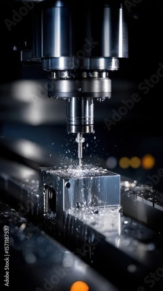 Obraz A dynamic image of an industrial workshop dedicated to synthetic diamond fabrication featuring polished machinery and highprecision tools under sharp studio lights showcasing the blend