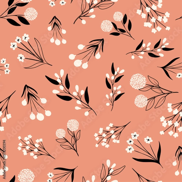 Fototapeta Hand-drawn floral seamless pattern design for fashion fabrics and textile prints, in vector illustration.	