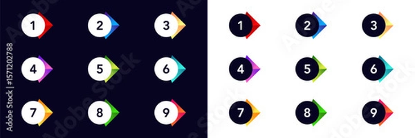 Fototapeta Set of colorful numbered bullet points designed for list markers, step icons, and presentations.
