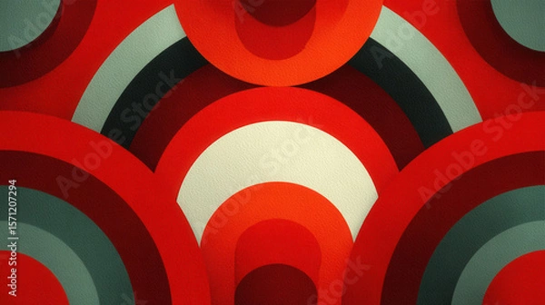 Fototapeta Abstract Concentric Circles Pattern in Red Gray and White