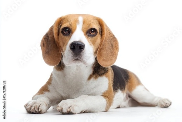Fototapeta beagle alone on a white backdrop