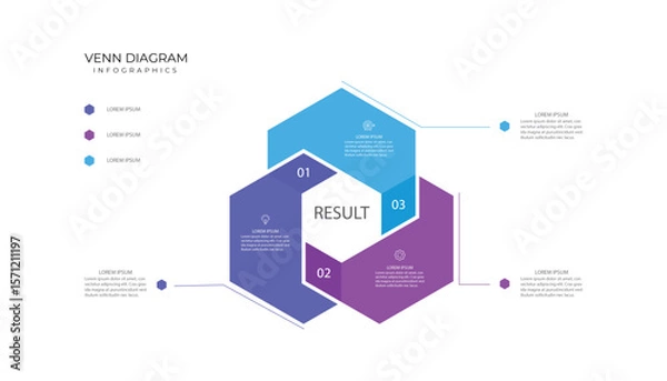 Obraz Venn diagram infographic chart template for business start up presentation with venn diagram elements vector illustration.