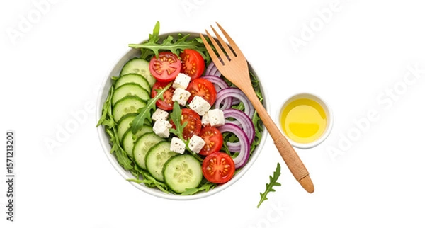 Obraz Fresh greek salad recipe healthy eating and mediterranean diet tips on transparent background