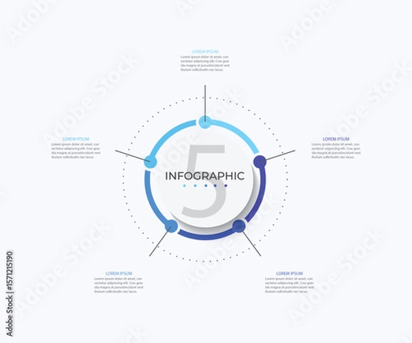 Obraz Modern infographic template. Creative circle element design with marketing icons. Business concept with 5 options, steps, sections.