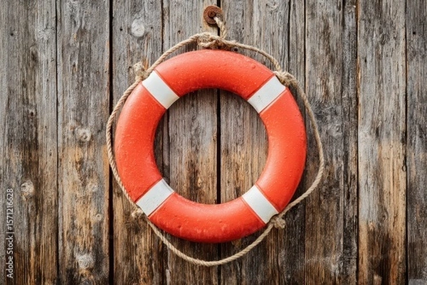 Fototapeta Buoy on timber wall