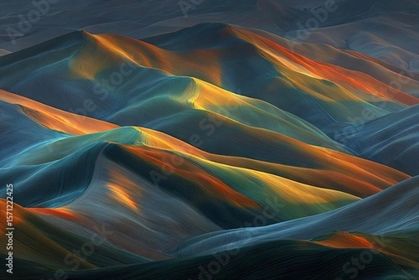 Fototapeta Abstract mountain range, vibrant hues of sunset, textured peaks