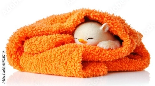 Obraz Small, white creature snuggled in orange blanket