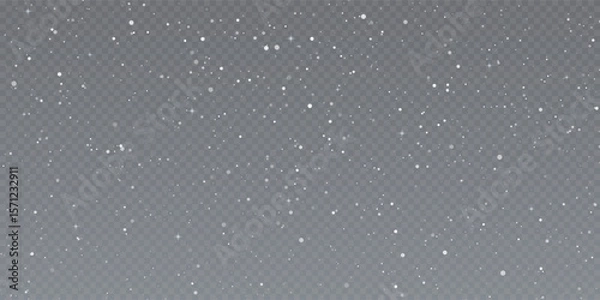Fototapeta Realistic snow fallen on transparent background. Abstract dust particles, white confetti png bg. Festive wallpaper element for christmas poster, flyer, new year card, realistic vector snow powder.