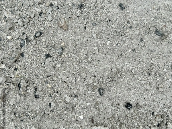 Fototapeta The background is in the form of earth covered with ash in a beautiful grey-silver tone with an interesting scattering texture.