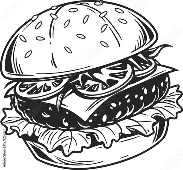 Obraz Monochrome Fast Food Meal Vector