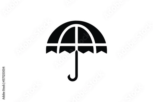 Fototapeta Simple Black Silhouette Umbrella Icon: Protection, Security, and Financial Stability Concept; Minimalist Design, Flat Style, Vector Illustration for Website, App, and Marketing Materials.