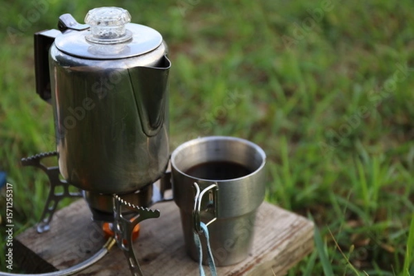 Obraz コーヒーカップとパーコレーター