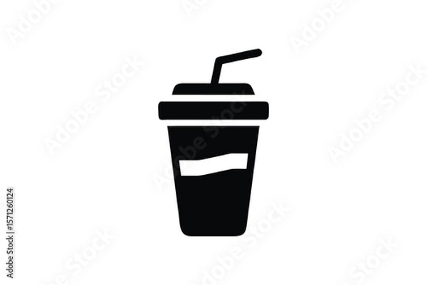 Fototapeta Refreshing Black and White Icon: Disposable Cup with Straw, Minimalist Style, Clean Design, Perfect for Branding, Restaurant Menus, Beverage Websites, and Fast Food Applications, Conveying Thirst-Quen