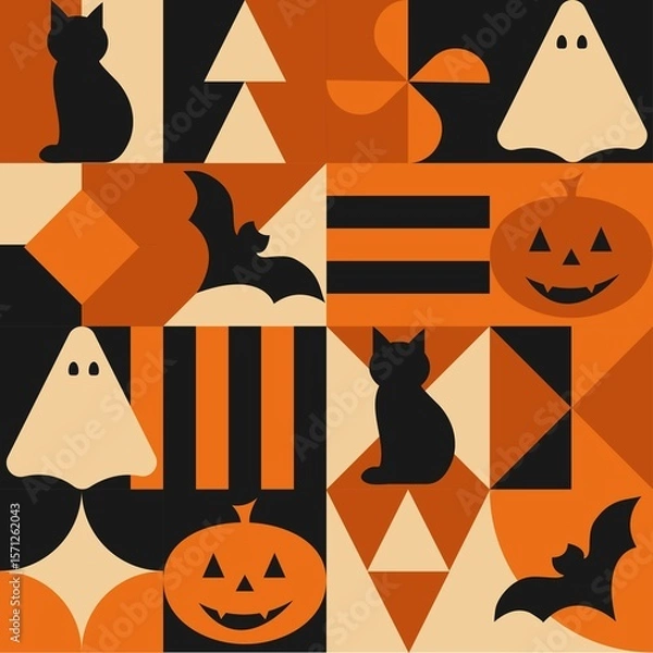 Fototapeta halloween seamless pattern with pumpkins