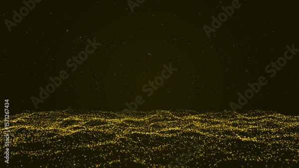 Fototapeta Technology background seamless looping exploding yellow particles innovation. Futuristic abstract digital design explosion burst dynamic motion movement energy particle artwork